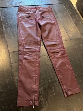 Ikks Deep Wine Red Coated Moto Y2K Jeans Pants Size 26